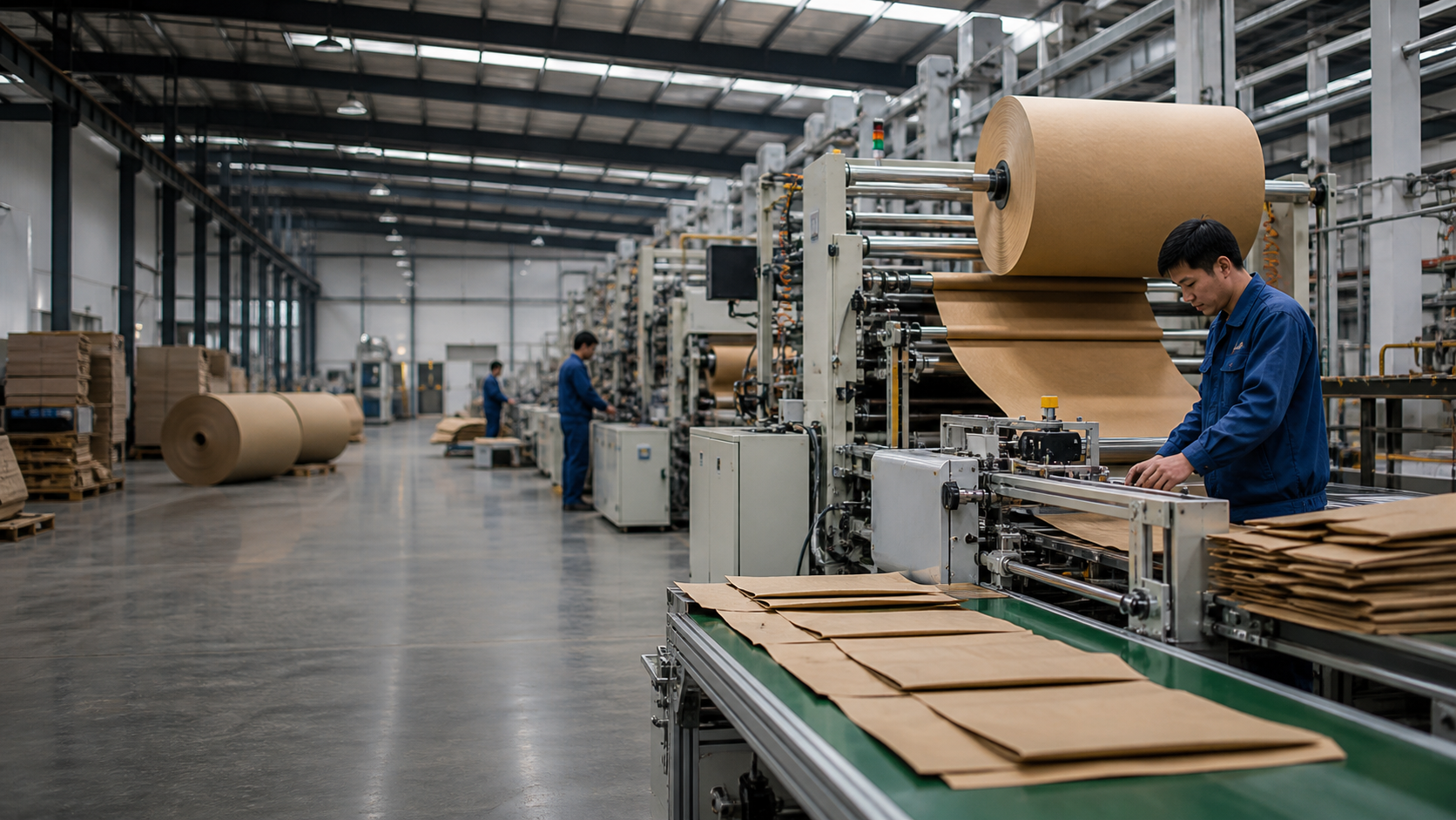 Illustrative view of a kraft paper mailer production workshop